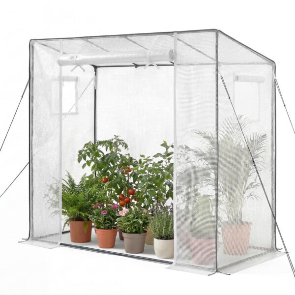 VEVOR Gewächshaus 195x77x146/168 cm, Foliengewächshaus, Tomatenhaus mit Pulverbeschichtetem Stahlrahmen, PE-Abdeckung, Aufrollbarer Reißverschlusstür & 2 Fenster, Treibhaus für Außenbereich