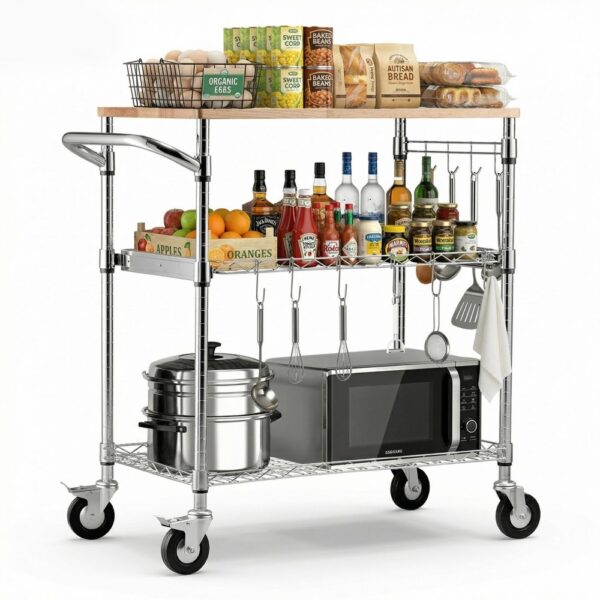 VEVOR Küchenwagen mit 3 Ebenen, Schwerlast-Servierwagen bis 300 kg, Rollwagen mit Höhenverstellbaren Drahtablagen, Griff & Arbeitsplatte, Metallregal auf Rollen für Küche, Garage, 762 x 457 x 914 mm VEVOR Küchenwagen mit 3 Ebenen, Schwerlast-Servierwagen bis 300 kg, Rollwagen mit Höhenverstellbaren Drahtablagen, Griff & Arbeitsplatte, Metallregal auf Rollen für Küche, Garage, 762 x 457 x 914 mm