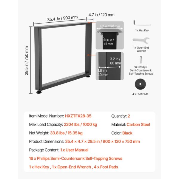 VEVOR Tischkufen aus Vierkantprofilen 2er-Set 750x900 mm, Tischuntergestell max. 1000 kg, Tischbeine, Möbelfüße, Tischgestell, Tischfüße für Schreibtische, Couchtisch, Esstische, Schwarz – Bild 5 VEVOR Tischkufen aus Vierkantprofilen 2er-Set 750x900 mm, Tischuntergestell max. 1000 kg, Tischbeine, Möbelfüße, Tischgestell, Tischfüße für Schreibtische, Couchtisch, Esstische, Schwarz – Bild 5