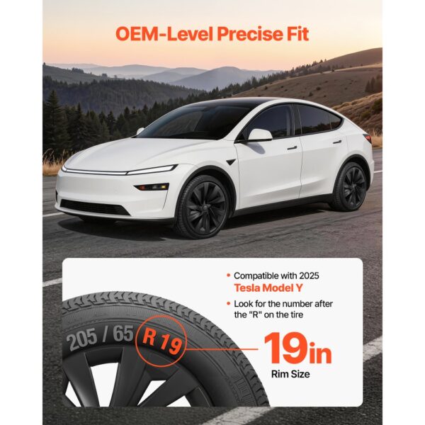 VEVOR 4x Radkappen für Tesla Model Y 2025, 19 Zoll Radzierblenden aus ABS Kunststoff, Radblenden 4er Set mit 10 Speichen & Snap-On-Montage Design, R19 Radabdeckungen für Deko & Daubschutz, Mattschwarz – Bild 2