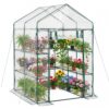 VEVOR Gewächshaus 137x137x196 cm, Foliengewächshaus, Tomatenhaus, Tomatengewächshaus mit PVC-Abdeckung, 2 Ebenen, 10 Regalböden, Aufrollbarer Reißverschlusstür, Treibhaus für Außenbereich