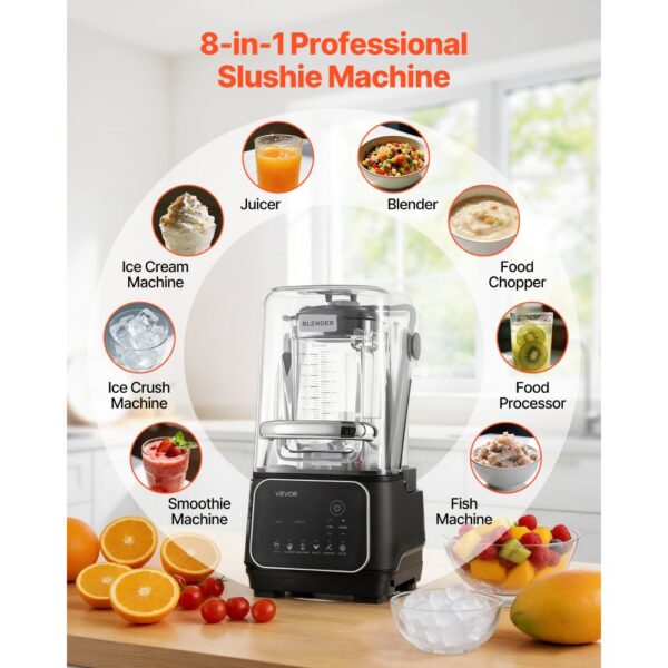 VEVOR Standmixer 2 L Smoothie Mixer mit Schutzabdeckung 2200 W Crushed Ice Maker mit Selbstreinigungsfunktion Einstellbarer Drehzahl 6 Voreingestellte Programme Smoothies Eiscrushing Pürees Schwarz – Bild 3