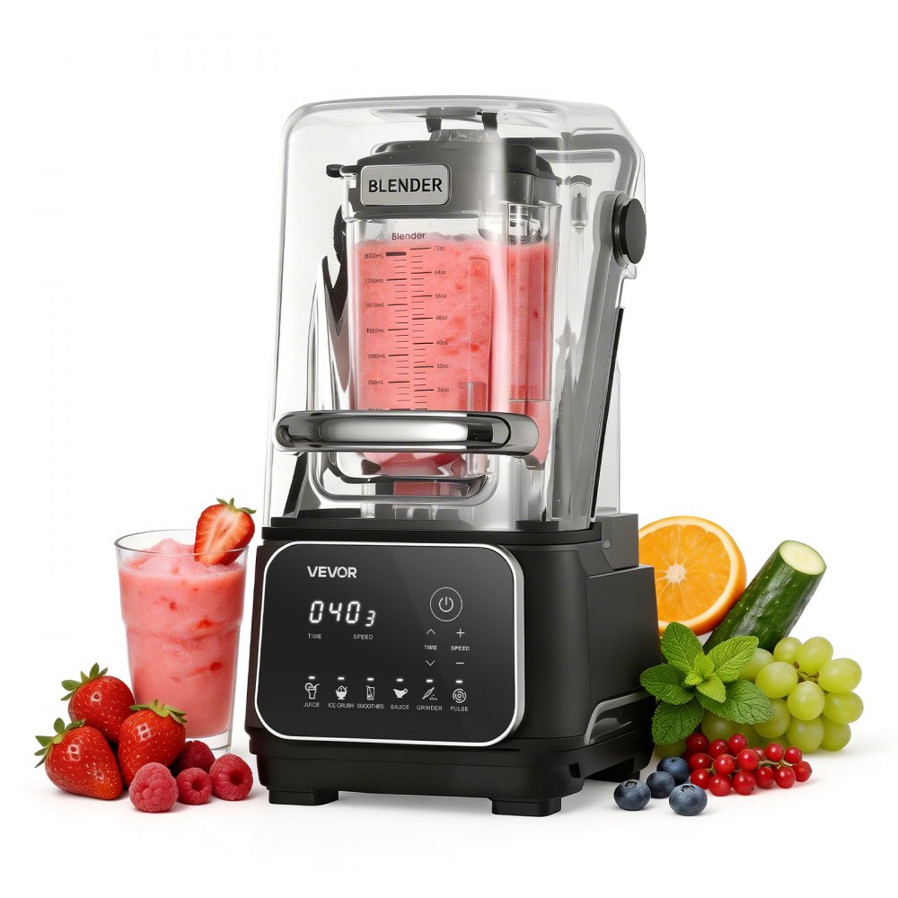 VEVOR Standmixer 2 L Smoothie Mixer mit Schutzabdeckung 2200 W Crushed Ice Maker mit Selbstreinigungsfunktion Einstellbarer Drehzahl 6 Voreingestellte Programme Smoothies Eiscrushing Pürees Schwarz