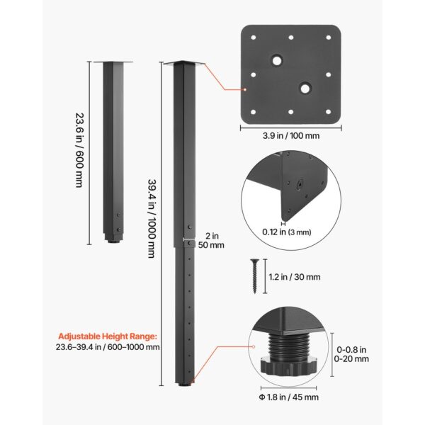 VEVOR Tischbeine 4er-Set, Möbelfüße 60–100cm Höhenverstellbar, Tischfüße Max. 544 kg, Teleskopbein aus Kohlenstoffstahl, für Schreibtische, Couchtische, Esstische, Werkbänke, Quadratisch – Bild 5 VEVOR Tischbeine 4er-Set, Möbelfüße 60–100cm Höhenverstellbar, Tischfüße Max. 544 kg, Teleskopbein aus Kohlenstoffstahl, für Schreibtische, Couchtische, Esstische, Werkbänke, Quadratisch – Bild 5