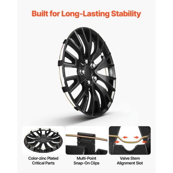 VEVOR 4x Universale Radkappen 16 Zoll, Radzierblenden 4er Set aus ABS Kunststoff, Verstellbare Radblenden mit 20 Speichen & Snap-On-Montage Design, R16 Radabdeckungen für Deko & Daubschutz, Schwarz – Bild 5 VEVOR 4x Universale Radkappen 16 Zoll, Radzierblenden 4er Set aus ABS Kunststoff, Verstellbare Radblenden mit 20 Speichen & Snap-On-Montage Design, R16 Radabdeckungen für Deko & Daubschutz, Schwarz – Bild 5