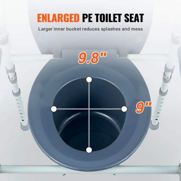VEVOR Toilettenstuhl, Nachtkommode mit Breiterem Toilettensitz, 7-stufig Höhenverstellbar 44-59 cm, Abnehmbarer 5,8-Liter-Eimer, Einfach zu Montieren, 158,8 kg Kapazität, Erhöhter Toilettensitz – Bild 5