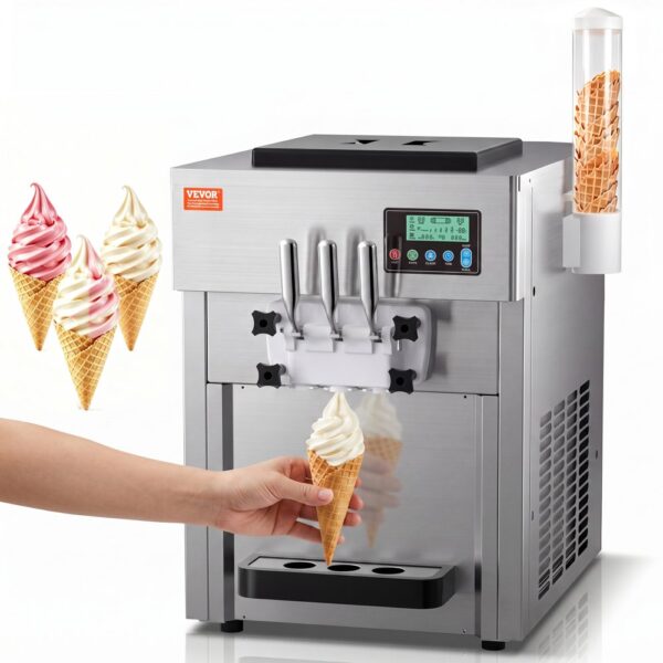 VEVOR Kommerzielle Eismaschine, 1800 W, 3-Geschmacksrichtungen, Softeismaschine Arbeitsplatte, 2 x 4 L Trichter, 2 x 1,8 L Zylinder, LCD-Bildschirm, Automatische Reinigung, Vorkühlung VEVOR Kommerzielle Eismaschine, 1800 W, 3-Geschmacksrichtungen, Softeismaschine Arbeitsplatte, 2 x 4 L Trichter, 2 x 1,8 L Zylinder, LCD-Bildschirm, Automatische Reinigung, Vorkühlung