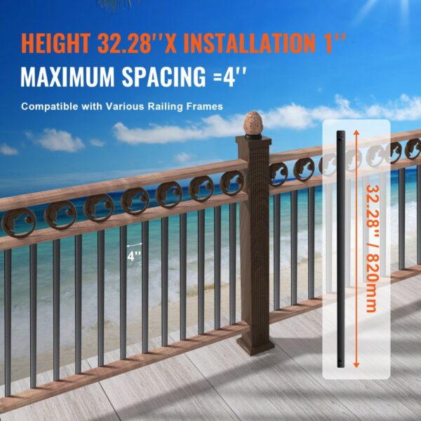 VEVOR Metallbaluster für Treppen, 25 x 5,5 x 820 mm, flache dekorative Geländerstäbe aus Aluminiumlegierung, 51er-Pack Deckbaluster mit Schrauben, klassisches hohles Deckgeländer – Bild 3