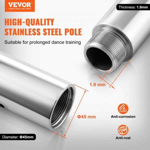 VEVOR Professionelle Tanzstange, Pole Dance Tragbare Tanzstange Profi ca. 222,6-282,4 cm Höhenverstellbare Abnehmbare Fitnessstange Spinning Fitness Silber, Tanzstange Fitnessstudios, Club, Party – Bild 2