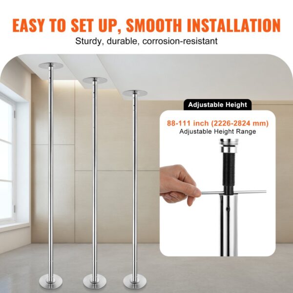 VEVOR Professionelle Tanzstange, Pole Dance Tragbare Tanzstange Profi ca. 222,6-282,4 cm Höhenverstellbare Abnehmbare Fitnessstange Spinning Fitness Silber, Tanzstange Fitnessstudios, Club, Party – Bild 5