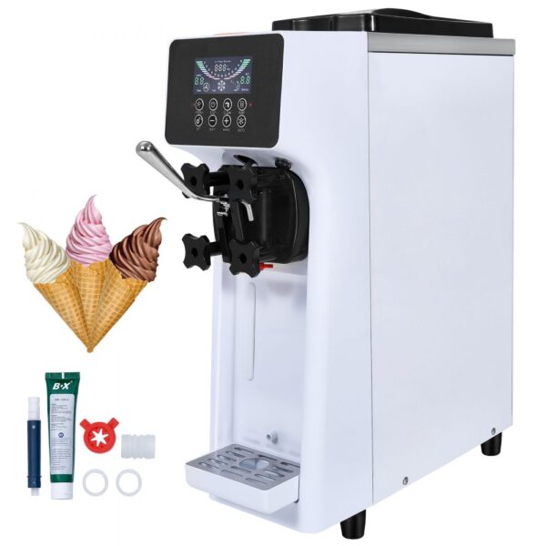 VEVOR Kommerzielle Speiseeisbereiter 10 L/h 4 L 900 W Softeismaschine Weiß für Eisdielen, Cafés, Hotels & Hamburger-Laden, Ein-Geschmack, 4-L-Trichter, 1,6-L-Zylinder, LCD-Bildschirm, Vorkühlung