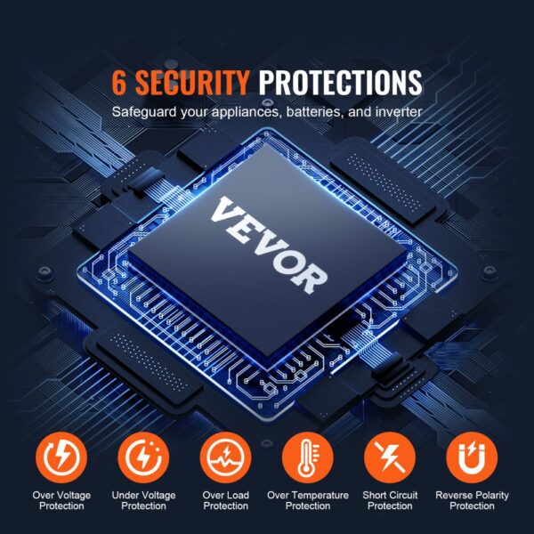 VEVOR Sinus-Wechselrichter 5000 W DC 12 V auf AC 230 V Wechselrichter mit 2 AC-Steckdosen 2 USB-Anschlüssen 1 Typ-C-Anschluss LCD-Display und Fernbedienung für Haushaltsgeräte mit hoher Belastung – Bild 5