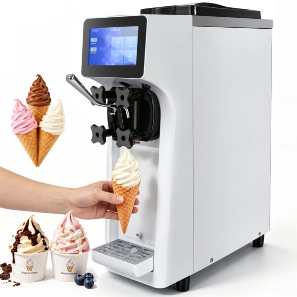 VEVOR Kommerzielle Eismaschine, 10 L/h Leistung, Softeismaschine Einzelne Geschmacksrichtung, Arbeitsplatte, 4 L Trichter, 1,6 L Zylinder, Touchscreen, Automatische Reinigung, Vorkühlung Snackbars