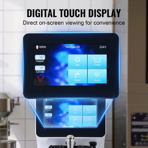 VEVOR Kommerzielle Eismaschine, 10 L/h Leistung, Softeismaschine Einzelne Geschmacksrichtung, Arbeitsplatte, 4 L Trichter, 1,6 L Zylinder, Touchscreen, Automatische Reinigung, Vorkühlung Snackbars – Bild 5
