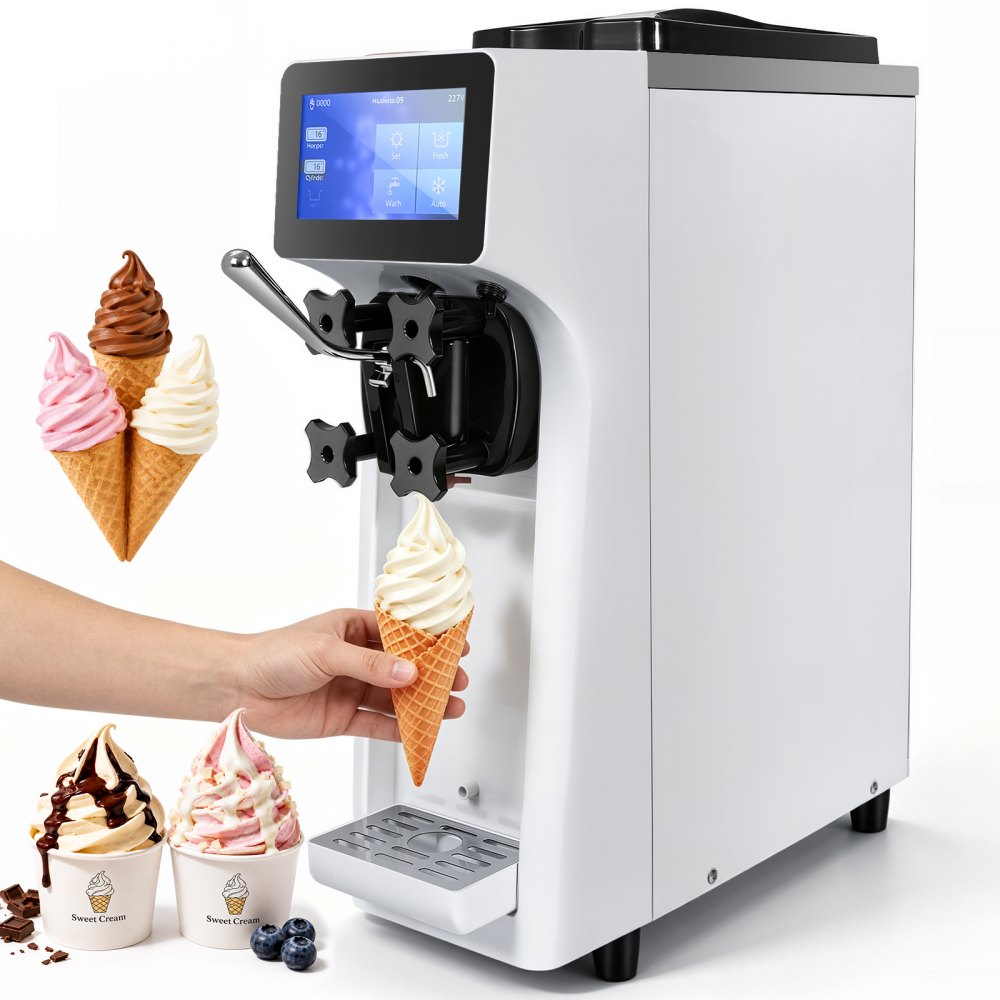 VEVOR Kommerzielle Eismaschine, 10 L/h Leistung, Softeismaschine Einzelne Geschmacksrichtung, Arbeitsplatte, 4 L Trichter, 1,6 L Zylinder, Touchscreen, Automatische Reinigung, Vorkühlung Snackbars