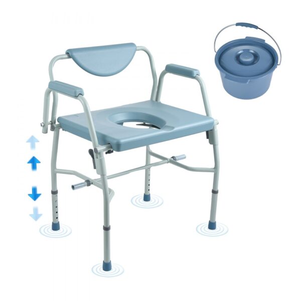 VEVOR Toilettenstuhl Nachtkommode mit Herunterklappbaren Armen und Abnehmbarer Rückenlehne, 5-stufig Höhenverstellbar 50-62 cm, Abnehmbarer 7-Liter-Eimer, Einfach zu Montieren, 453,6 kg Kapazität