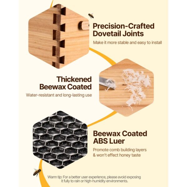 VEVOR Bienenstock-Starterset mit tiefer Box, 100 % mit Bienenwachs beschichtetes natürliches Tannenholz, Zander Beute mit 10 Rahmen und Fundamenten, transparente Bienenfenster aus Acryl – Bild 3