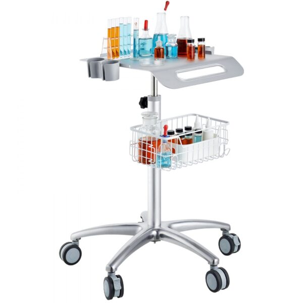 VEVOR Medizinischer Wagen, Salonwagen mit Rädern, Mobiler Rollwagen 68-109 cm Höhenverstellbar, Salonstationen aus Metall für Friseure, Rollender Desktop-Laborwagen für Klinik, Schönheit und Salon