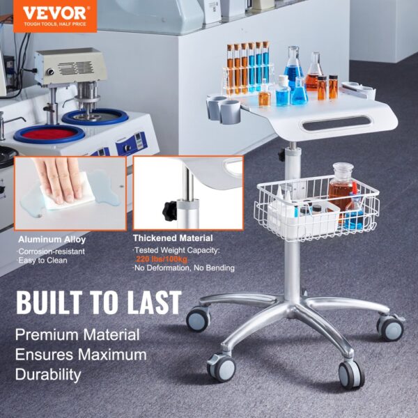 VEVOR Medizinischer Wagen, Salonwagen mit Rädern, Mobiler Rollwagen 68-109 cm Höhenverstellbar, Salonstationen aus Metall für Friseure, Rollender Desktop-Laborwagen für Klinik, Schönheit und Salon – Bild 2