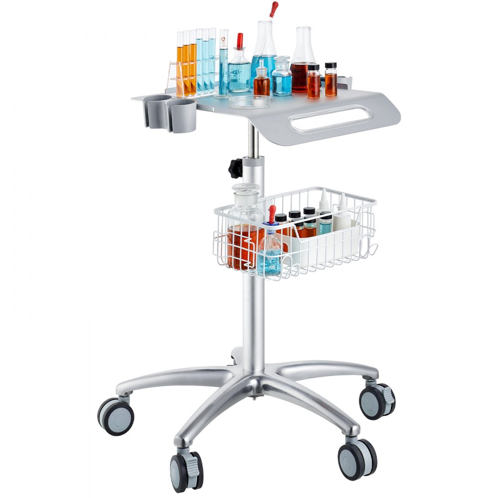 VEVOR Medizinischer Wagen, Salonwagen mit Rädern, Mobiler Rollwagen 68-109 cm Höhenverstellbar, Salonstationen aus Metall für Friseure, Rollender Desktop-Laborwagen für Klinik, Schönheit und Salon