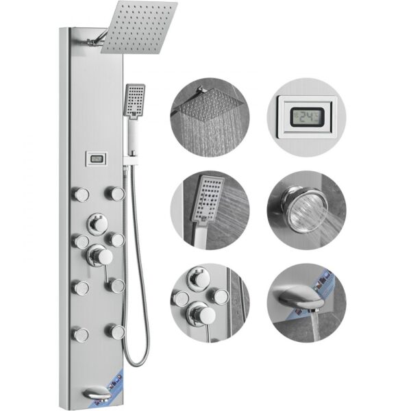 VEVOR Duschpaneelsystem, 5 Duschmodi, Duschpaneelturm mit Digitalanzeige, Regenfall, 8 Massagedüsen, Wannenauslauf, Handbrause mit 3 Einstellungen, 59-Zoll-Schlauch, Wandduschset aus Edelstahl VEVOR Duschpaneelsystem, 5 Duschmodi, Duschpaneelturm mit Digitalanzeige, Regenfall, 8 Massagedüsen, Wannenauslauf, Handbrause mit 3 Einstellungen, 59-Zoll-Schlauch, Wandduschset aus Edelstahl