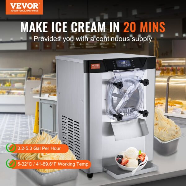 VEVOR Kommerzielle Eiscreme-Maschine, 12 L/h Einzelgeschmacksrichtung Arbeitsplatten-Eiscrememaschine für Hartes Servieren, 4,5 L Edelstahlzylinder, LED-Panel, Automatische Vorkühlung mit Reinigung – Bild 2 VEVOR Kommerzielle Eiscreme-Maschine, 12 L/h Einzelgeschmacksrichtung Arbeitsplatten-Eiscrememaschine für Hartes Servieren, 4,5 L Edelstahlzylinder, LED-Panel, Automatische Vorkühlung mit Reinigung – Bild 2