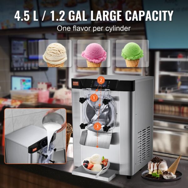 VEVOR Kommerzielle Eiscreme-Maschine, 12 L/h Einzelgeschmacksrichtung Arbeitsplatten-Eiscrememaschine für Hartes Servieren, 4,5 L Edelstahlzylinder, LED-Panel, Automatische Vorkühlung mit Reinigung – Bild 3 VEVOR Kommerzielle Eiscreme-Maschine, 12 L/h Einzelgeschmacksrichtung Arbeitsplatten-Eiscrememaschine für Hartes Servieren, 4,5 L Edelstahlzylinder, LED-Panel, Automatische Vorkühlung mit Reinigung – Bild 3