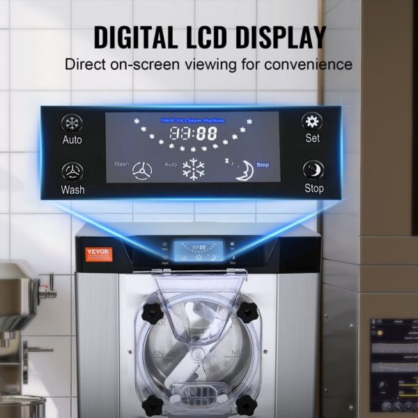 VEVOR Kommerzielle Eiscreme-Maschine, 12 L/h Einzelgeschmacksrichtung Arbeitsplatten-Eiscrememaschine für Hartes Servieren, 4,5 L Edelstahlzylinder, LED-Panel, Automatische Vorkühlung mit Reinigung – Bild 5 VEVOR Kommerzielle Eiscreme-Maschine, 12 L/h Einzelgeschmacksrichtung Arbeitsplatten-Eiscrememaschine für Hartes Servieren, 4,5 L Edelstahlzylinder, LED-Panel, Automatische Vorkühlung mit Reinigung – Bild 5