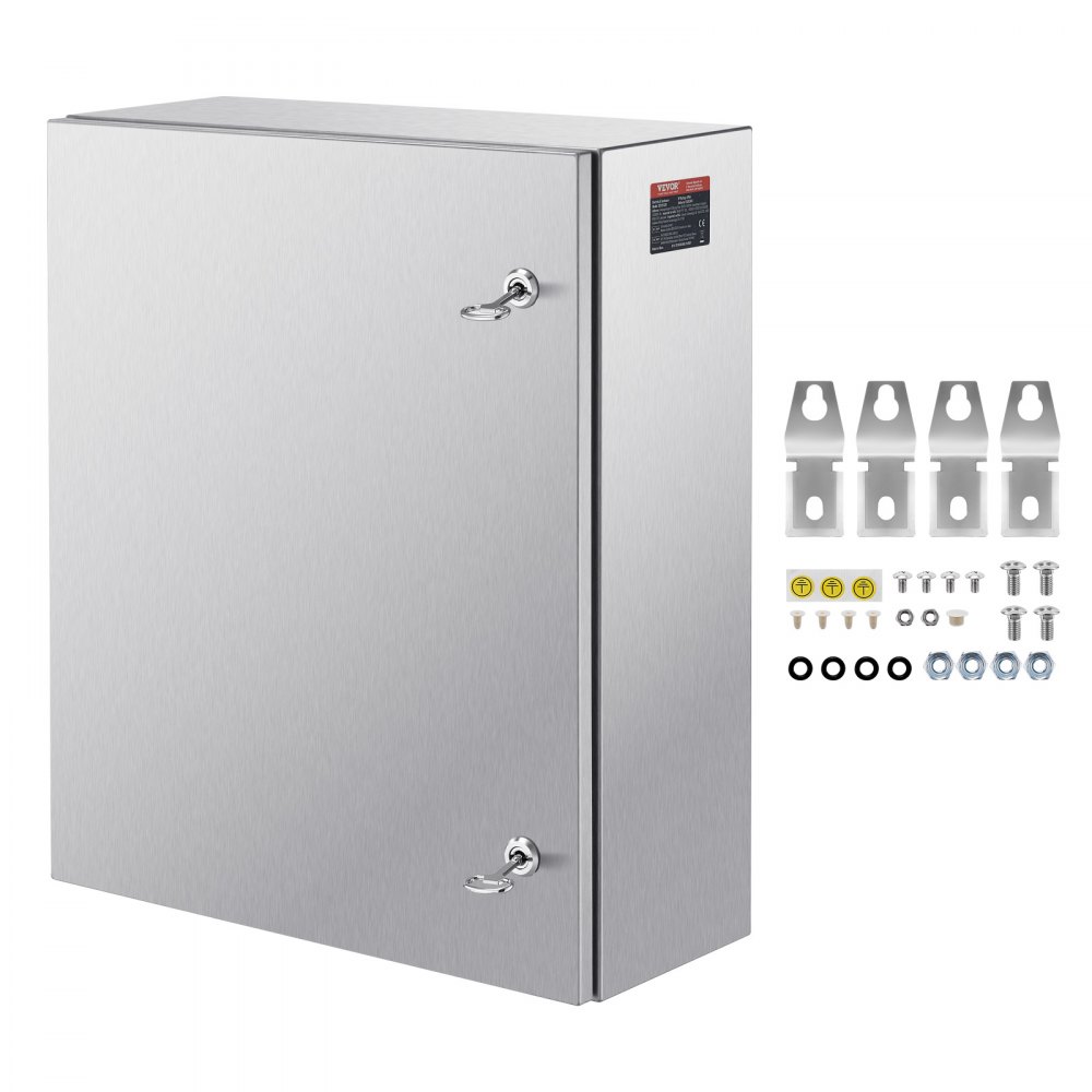 VEVOR Schaltschrank Elektroverteilerkasten, 600x500x200 mm, Edelstahl 304, Wandmontage, für elektrische und elektronische Außengeräte, Montageplatte, Scharniere, Schloss, Schutzart IP66