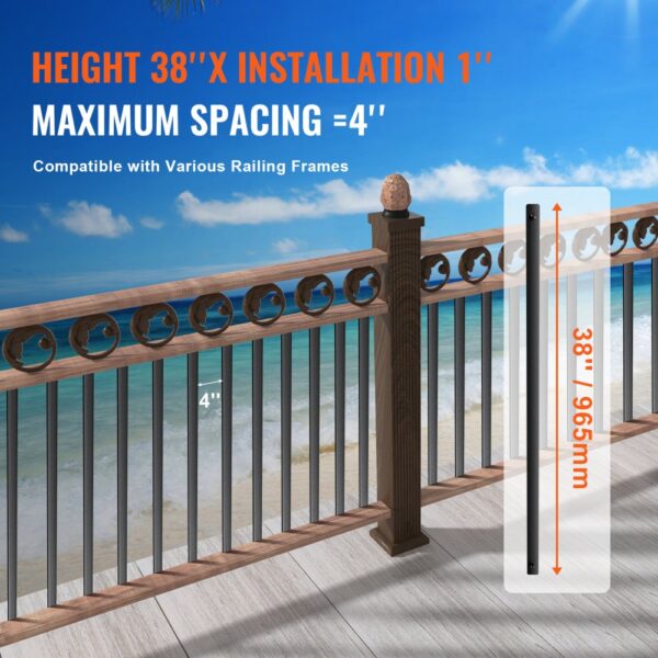 VEVOR Metallbaluster für Treppen, 25 x 5,5 x 965 mm, flache dekorative Geländerstäbe aus Aluminiumlegierung, 72er-Pack Deckbaluster mit Schrauben, klassisches hohles Deckgeländer – Bild 3