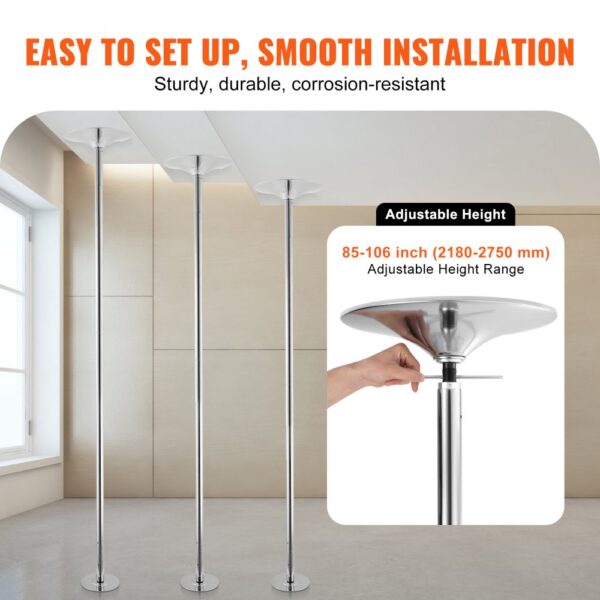 VEVOR Professionelle Tanzstange, Pole Dance Tanzstange Profi ca. 216,3-270 cm Höhenverstellbare Abnehmbare Fitnessstange Spinning Fitness Silber, Statische Tanzstange Fitnessstudios – Bild 5