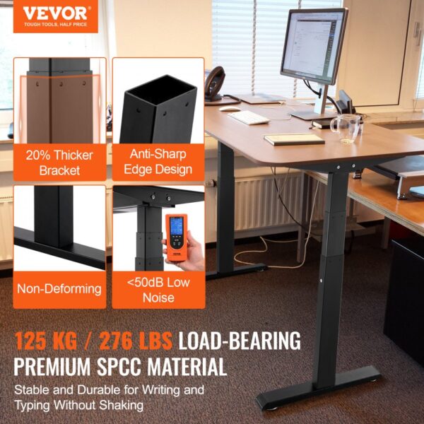VEVOR Schreibtisch Gestell mit Doppelmotor, einstellbare Höhe 65-129 cm und Länge 110-178 cm, elektrisches Tischgestell, ergonomische Arbeitsstationsbasis, 3 Positionen (nur schwarzer Rahmen) – Bild 2