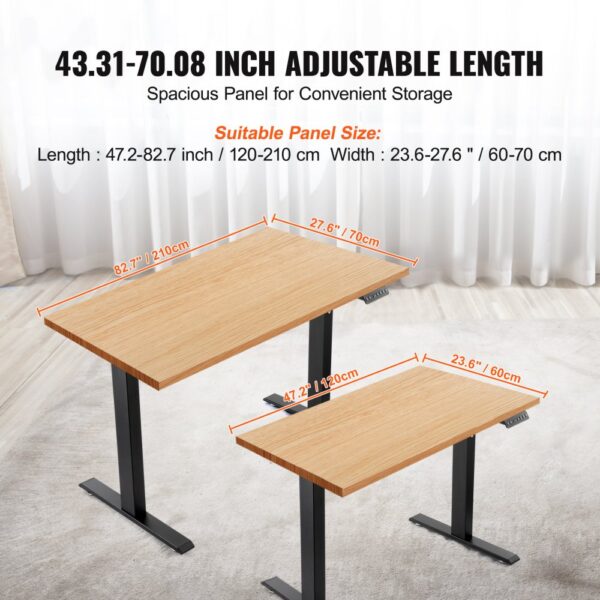 VEVOR Schreibtisch Gestell mit Doppelmotor, einstellbare Höhe 65-129 cm und Länge 110-178 cm, elektrisches Tischgestell, ergonomische Arbeitsstationsbasis, 3 Positionen (nur schwarzer Rahmen) – Bild 3
