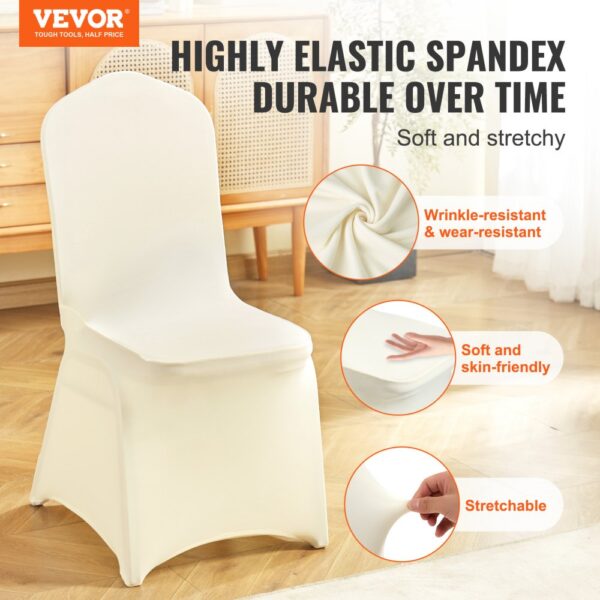 VEVOR Stuhlhussen für Klappstühle aus Elastischem Spandex, Universell Passender Stuhlbezug, Abnehmbare &Waschbare Schonbezüge, für Hochzeiten, Partys, Feiern, Essen (50 Stück, Beige) – Bild 2