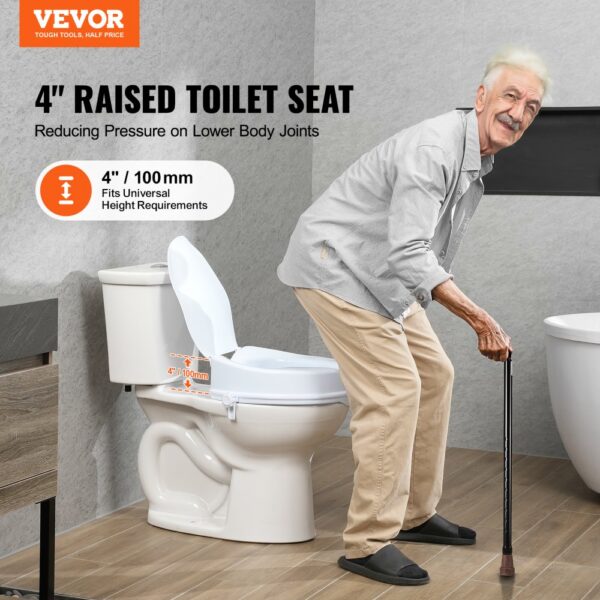 VEVOR Toilettensitzerhöhung Erhöhter Toilettensitz, 10 cm, 136 kg Tragkraft, Universelle Toilettensitzerhöhung, Schraubstangenverriegelung, mit Toilettensitz, für Behinderte, Patienten, Schwangere – Bild 2