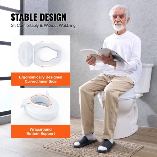 VEVOR Toilettensitzerhöhung Erhöhter Toilettensitz, 10 cm, 136 kg Tragkraft, Universelle Toilettensitzerhöhung, Schraubstangenverriegelung, mit Toilettensitz, für Behinderte, Patienten, Schwangere – Bild 5