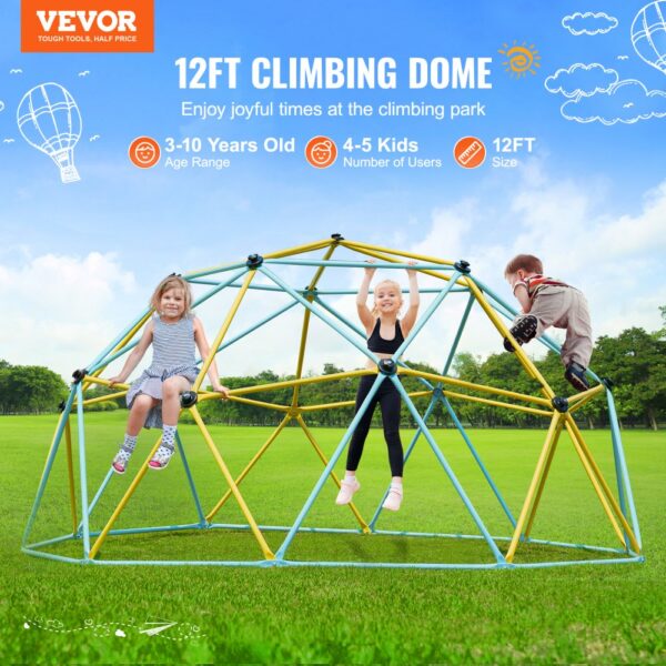 VEVOR Kletterkuppel, 3,66 m geometrisches Kuppel-Kletterspielzentrum für Kinder von 3 bis 10 Jahren, Klettergerüst 340 kg Tragfähigkeit, mit Klettergriff, Outdoor-Spielgerät Garten Hinterhof – Bild 2