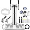 VEVOR Kegerator-Turm-Kit, Bier-Umrüstsatz mit 2 Zapfhähnen, Bier-Turmspender aus Edelstahl mit Doppelmessgerät W21.8-Regler und S-System-Fasskupplung, Bier-Tropfschale für Partys zu Hause