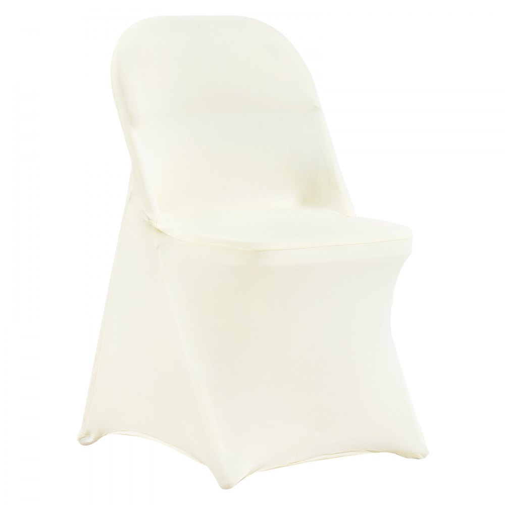 VEVOR Stuhlhussen für Klappstühle aus Elastischem Spandex, Universell Passender Stuhlbezug, Abnehmbare & Waschbare Schonbezüge, für Hochzeiten, Feiern, Essen (50 Stück, Elfenbeinweiß)
