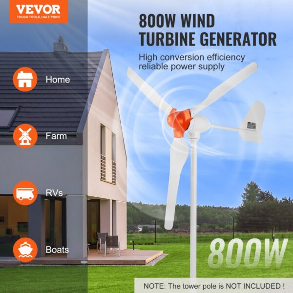 VEVOR 800 W windkraftanlage 12 V Windgenerator 3-Blatt-Windkraftgenerator mit MPPT-Regler einstellbare Windrichtung und 2,5 m/s Startwindgeschwindigkeit geeignet für Zuhause Bauernhof Wohnmobile Boote – Bild 2 VEVOR 800 W windkraftanlage 12 V Windgenerator 3-Blatt-Windkraftgenerator mit MPPT-Regler einstellbare Windrichtung und 2,5 m/s Startwindgeschwindigkeit geeignet für Zuhause Bauernhof Wohnmobile Boote – Bild 2