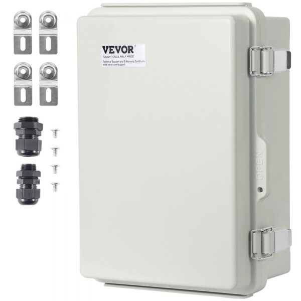 VEVOR Elektrischer Anschlusskasten für den Außenbereich, 300 x 200 x 180 mm Elektrogehäuse aus ABS-Kunststoff mit Klappdeckel, Edelstahlriegel, IP67, für elektrische Projekte im Außenbereich VEVOR Elektrischer Anschlusskasten für den Außenbereich, 300 x 200 x 180 mm Elektrogehäuse aus ABS-Kunststoff mit Klappdeckel, Edelstahlriegel, IP67, für elektrische Projekte im Außenbereich