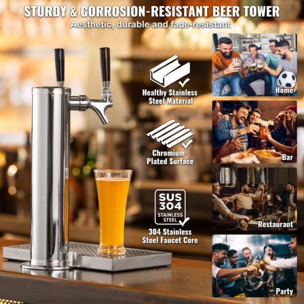 VEVOR Kegerator-Turm-Kit, Bier-Umrüstsatz mit zwei Zapfhähnen, Bier-Turmspender aus Edelstahl mit Doppelmessgerät W21.8-Regler und A-System-Fasskupplung, Bier-Tropfschale für Partys zu Hause – Bild 5 VEVOR Kegerator-Turm-Kit, Bier-Umrüstsatz mit zwei Zapfhähnen, Bier-Turmspender aus Edelstahl mit Doppelmessgerät W21.8-Regler und A-System-Fasskupplung, Bier-Tropfschale für Partys zu Hause – Bild 5
