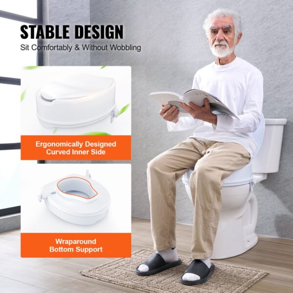 VEVOR Toilettensitzerhöhung Toilettenerhöhung 136 kg belastbar mit Toilettensitz & Doppelknopf, für Senioren Behinderte Patienten Schwangere Mediziner Weiß Universal Toilettensitzerhöhung – Bild 5