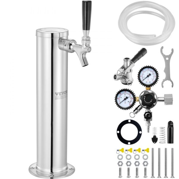 VEVOR Kegerator-Bierturm-Kit, Einzelzapfhahn-Bierumrüstsatz, Edelstahl-Fass-Bierturm-Zapfanlage mit Doppelmessgerät W21.8-Regler und S-System-Fasskupplung für Partys zu Hause VEVOR Kegerator-Bierturm-Kit, Einzelzapfhahn-Bierumrüstsatz, Edelstahl-Fass-Bierturm-Zapfanlage mit Doppelmessgerät W21.8-Regler und S-System-Fasskupplung für Partys zu Hause