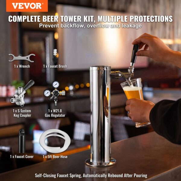 VEVOR Kegerator-Bierturm-Kit, Einzelzapfhahn-Bierumrüstsatz, Edelstahl-Fass-Bierturm-Zapfanlage mit Doppelmessgerät W21.8-Regler und S-System-Fasskupplung für Partys zu Hause – Bild 2 VEVOR Kegerator-Bierturm-Kit, Einzelzapfhahn-Bierumrüstsatz, Edelstahl-Fass-Bierturm-Zapfanlage mit Doppelmessgerät W21.8-Regler und S-System-Fasskupplung für Partys zu Hause – Bild 2