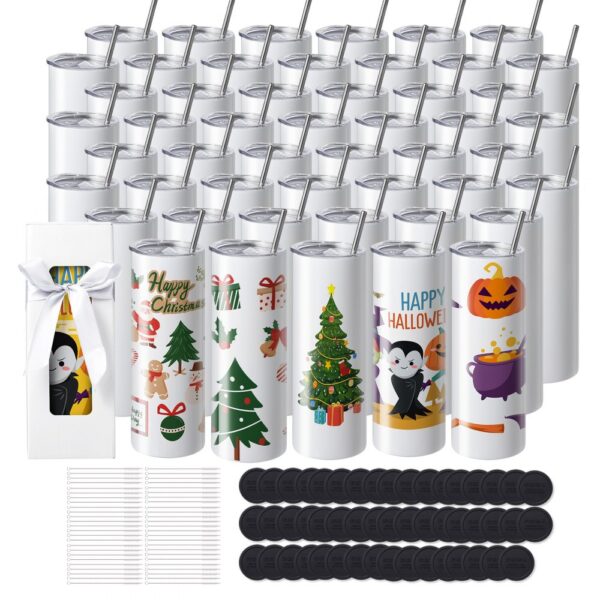 VEVOR 50er-Pack gerade Sublimationsbecher, 591,5 ml Blanko-Becher, Edelstahl-Doppelwandbecher mit Strohhalm, Deckel, Bürste, Boden, Schrumpffolie, Geschenkbox, für Wärmepresse & Wärmeübertragung VEVOR 50er-Pack gerade Sublimationsbecher, 591,5 ml Blanko-Becher, Edelstahl-Doppelwandbecher mit Strohhalm, Deckel, Bürste, Boden, Schrumpffolie, Geschenkbox, für Wärmepresse & Wärmeübertragung