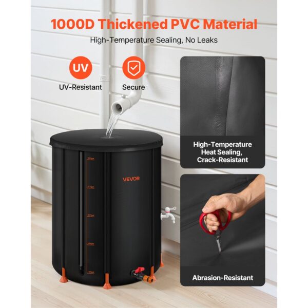 VEVOR Regentonne faltbar, 201 L tragbares Regenfass, Regenwassertank, 1000D PVC-Regenwassersammelsystem, Wassertank, Regenwassertonne mit Zapfhahn und Überlaufset, Schwarz – Bild 2