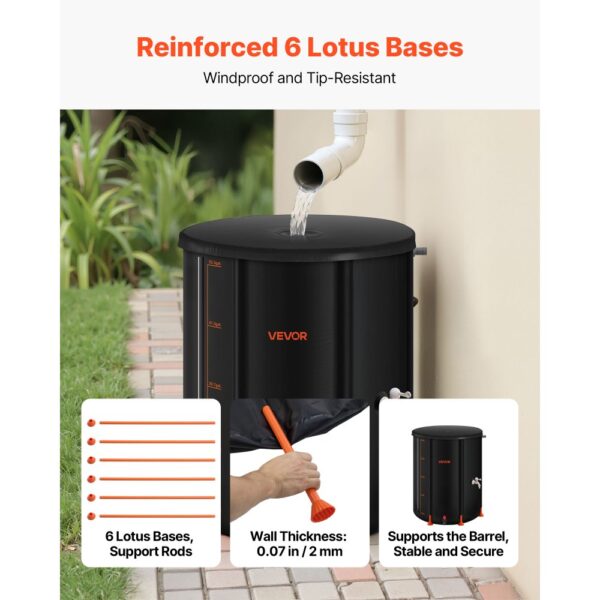 VEVOR Regentonne faltbar, 201 L tragbares Regenfass, Regenwassertank, 1000D PVC-Regenwassersammelsystem, Wassertank, Regenwassertonne mit Zapfhahn und Überlaufset, Schwarz – Bild 3