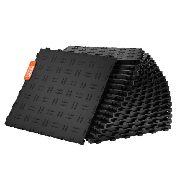 VEVOR Garagen-Bodenbeschläge, 305 x 305 x 13,4 mm, 25er-Set Industrieboden, rutschfeste doppelseitige Struktur-Garagenboden, für Garagen, Keller, Reparaturwerkstätten, Schwarz