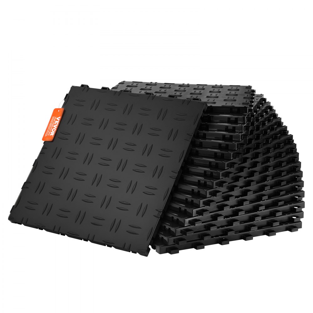 VEVOR Garagen-Bodenbeschläge, 305 x 305 x 13,4 mm, 25er-Set Industrieboden, rutschfeste doppelseitige Struktur-Garagenboden, für Garagen, Keller, Reparaturwerkstätten, Schwarz